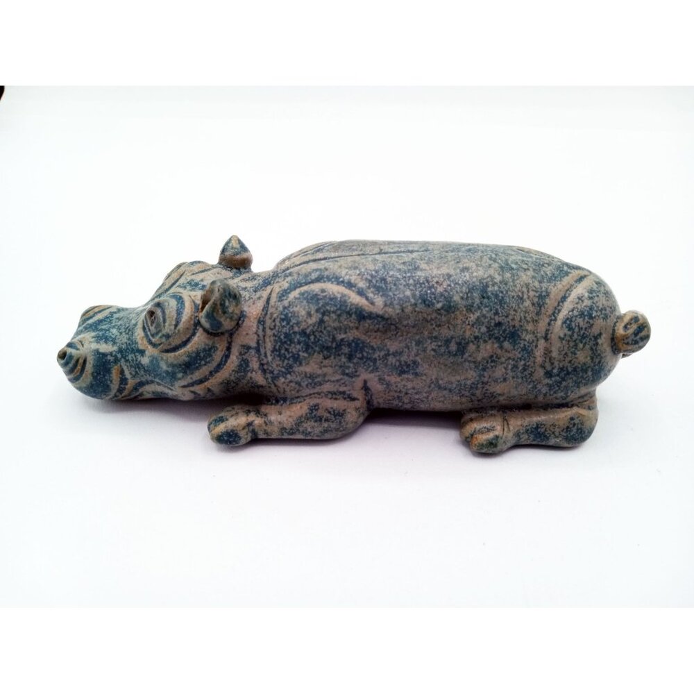 Hippo Stone Carved Taweret Egyptian Black Eyes Taurt Vintage Hippopotamus 4.5"